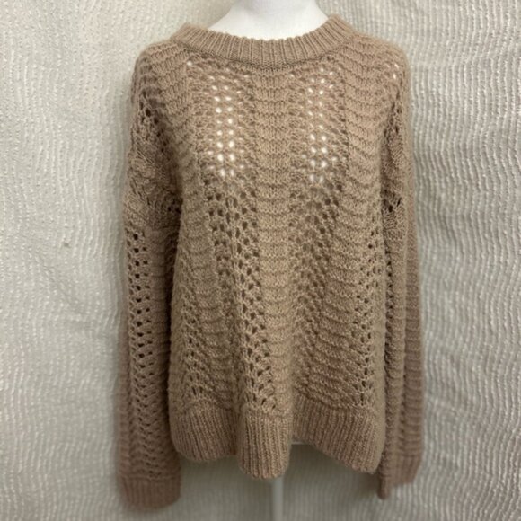 Madewell Windemere Pointelle Sweater M Bisque Beige Wool Alpaca Soft Pullover - Picture 1 of 12